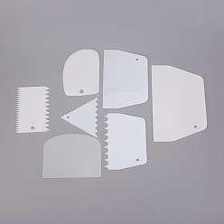White Plastic Baking Edge Dough Scraper, Cutter Pastry Spatulas, Cake Decoration Baking Tools, White, 88.5~120x76~187x0.3~4mm, 7pcs/set
