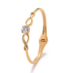 Golden Clear Cubic Zirconia Infinity Cuff Bangle, 304 Stainless Steel Hinged Open Bangle for Women, Ion Plating(IP), Golden, Inner Diameter: 2-1/4 inch(5.6cm)