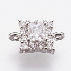 Платина Латунные микро проложить кубических ссылки циркония, квадратный, платина, 10x6.5x3 мм, отверстие : 0.8 мм