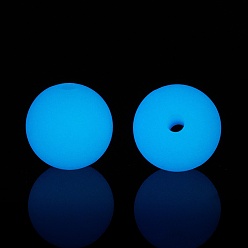 Deep Sky Blue Luminous Silicone Beads, DIY Nursing Necklaces and Bracelets Making, Round, Deep Sky Blue, 11.5mm, Hole: 2mm
