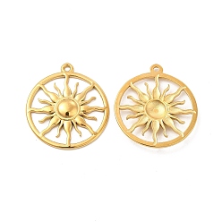 Настоящее золото 18K Ионное покрытие (ip) 304 подвески из нержавеющей стали, кольцо с солнечным шармом, реальный 18 k позолоченный, 26.5x24x2.5 мм, отверстие : 1.4 мм