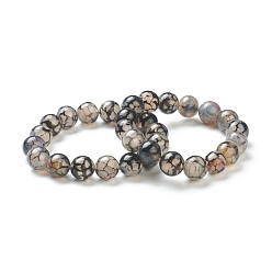 Агат с Узором Драгона Натуральные драконьи вены агатовые вышитые бисером браслеты, круглые, бусины : 12~12.5 мм, внутренний диаметр: 2-1/8 дюйм (5.4 см)