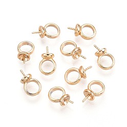 Настоящее золото 18K Латунные винты, петля для глаз, подвески, подвески, для полуразрушенной бусины, без никеля , реальный 18 k позолоченный, 9x5x3.5 мм, отверстие : 3.5 мм, штифты : 0.5 мм