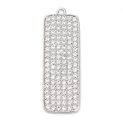 Платина Латунные микро проложить кубического циркония подвески, прямоугольные, стойки покрытие, долговечный, без свинца и без кадмия, платина, 35x11.5x1.5 мм, отверстие : 1.2 мм