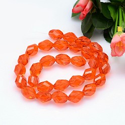 Orange Red Faceted Polyhedron Imitation Austrian Crystal Bead Strands, Grade AAA, Orange Red, 13x10mm, Hole: 0.9~1mm, about 30pcs/strand, 15.7 inch