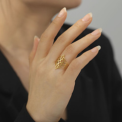 Золотой Модные 304 кольца из нержавеющей стали для женщин, цветок, золотые, внутренний диаметр: 19 мм