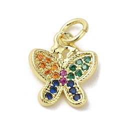 Разноцветный Подвески из настоящей 18k-позолоченной латуни с фианитами, без кадмия, без никеля и без свинца, с прыжковых колец, бабочка, красочный, 13x11x2 мм, отверстие : 3 мм