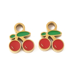 Вишня 304 из нержавеющей стали шармы эмали, ионное покрытие (ip), золотые, вишня, 9.5x8x2 мм, отверстие : 2 мм