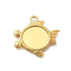 Настоящее золото 18K 304 Настройки кабошон из нержавеющей стали кулон, ионное покрытие (ip), рыба, реальный 18 k позолоченный, лоток : 14.5x12.5 мм, 23.5x25.5x2 мм, отверстие : 2.5 мм