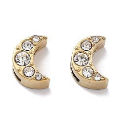 Луна Вакуумное покрытие pvd 304 бусины из хрусталя и страз из нержавеющей стали, Слайдеры-подвески, реальный 18 k позолоченный, луна, 9x6.5x4 мм, отверстие : 6.5x1.4 мм