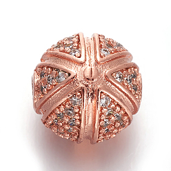 Розовое Золото Латунные микро проложить кубического циркония бусы, круглые, прозрачные, розовое золото , 10 мм, отверстие : 1.2 мм