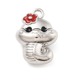 Платина Сплав эмали прелести, змея с цветочным амулетом, платина, 15x11x6 мм, отверстие : 1 мм