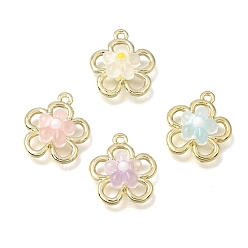 Mixed Color Brass Resin Pendants, Open Flower Charms, Mixed Color, 17x15x6.5mm, Hole: 1.1mm