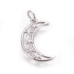 Платина Латунные подвески, Луна и звезды, платина, 19x12.5x1.5 мм, отверстие : 3 мм