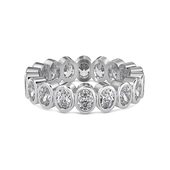 Platinum Anti-Tarnish Rhodium Plated 925 Sterling Silver Oval Finger Ring, Clear Cubic Zirconia Ring for Women, Platinum, 5mm, Inner Diameter: US Size 7 1/4(17.5mm)