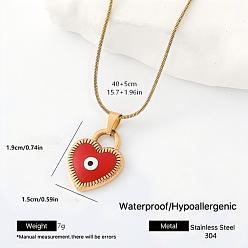 Roja 304 Collares con colgante de corazón y ojo turco de acero inoxidable esmaltado para hombres y mujeres, dorado, rojo, 15.75 pulgada (40 cm)