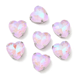 Свет Аметист Мокко флуоресцентное(ми) сердце, пришитое стразами, многожильных ссылки, с настройками латуни, аксессуары для одежды, светлый аметист, 12x12x6.5 мм, отверстие : 1 мм
