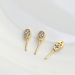 Golden Brass Micro Pave Clear Cubic Zirconia Rabbit Ear Head Pins, for Baroque Pearl Making, Golden, 13x4mm