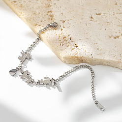 Stainless Steel Color 304 Stainless Steel Cat Deer Link Bracelets with Teardrop Charms for Women, Tarnish Free, Stainless Steel Color, 6.30 inch(16cm)