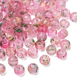 Pink Transparente Picasso-Glasperlen, Rondell, rosa, 4x3 mm, Bohrung: 1.2 mm, ca. 130 Stk. / Beutel
