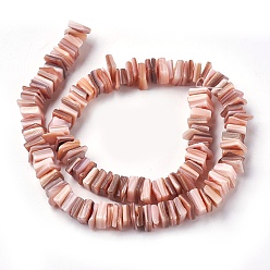 Pink Пресноводных оболочки бисер нитей, окрашенные, квадратные бусины хейши, розовые, 8~9x7.5~8x1~4 мм, отверстие : 0.5 мм, 15.2~15.3 дюйм (38.5~39 см)