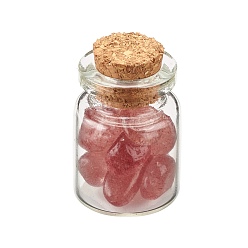 Клубничный Кварц Украшение бутылки желаний прозрачное стекло, бутылочки для исцеления чакры, балансировка драгоценных камней викка, с натуральными кварцевыми кварцевыми бусинами, 22x34 мм, чип бусины: 6~11x10~20x5~10мм