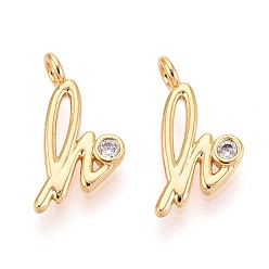 Letter H Латунные микро проложить кубического циркония прелести, долговечный, без никеля , реальный 18 k позолоченный, буквы, Письмо ч, 15x7.5x3.5 мм, отверстие : 1.6~1.8 мм