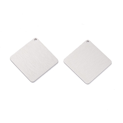 Нержавеющая Сталь Цвет Не тускнеющие 304 подвески из нержавеющей стали, пустая бирка с матовой отделкой, лазерная резка, двухсторонний эффект тягового станка, ромб, цвет нержавеющей стали, 30x30x1 мм, отверстие : 1.6 мм