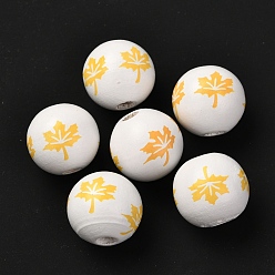 Желтый Древесина европейского бисера, бусины с большим отверстием, кленовый лист, рондель, желтые, 16x14.5~15 мм, отверстие : 4 мм