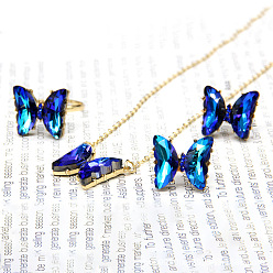Синий Ожерелья, серьги-гвоздики и кольца из сплава бабочки для женщин, с кубического циркония, синие, 450 мм