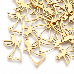 Golden 201 Stainless Steel Links connectors, Laser Cut Links, Angel, Golden, 23.5x14x1mm, Hole: 1.6mm