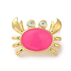 Ярко-Розовый Стойка металлическая латунная микропрофилированная кубическая циркония подвески, с эмалью, реальный 18 k позолоченный, без кадмия и без свинца, краб, ярко-розовый, 11x15x5.5 мм, отверстие : 5x3 мм