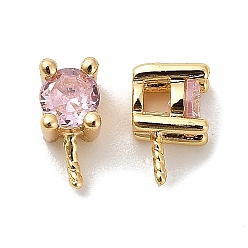 Pink Латунный микро-паве кубический цирконий, долговечный, без кадмия и без свинца, реальный 18 k позолоченный, розовые, 8x4x5 мм, отверстие : 2 мм, штифты : 0.8 мм