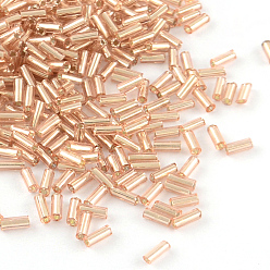 Персиковый Слойка Стеклярус, серебряная линия, розовые, 4~4.5x2 мм, отверстие: 1 мм, о 450 г / мешок, 14000 шт / пакет