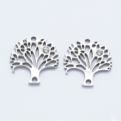 Stainless Steel Color 316 Surgical Stainless Steel Micro Pave Cubic Zirconia Links connectors, Tree, Clear, Stainless Steel Color, 15x15x2mm, Hole: 1mm