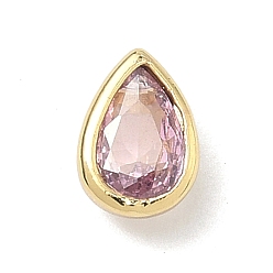 Pink Кабошоны из кубического циркония в форме капли из латуни с микропаве, стойки покрытие, долговечный, без свинца и без кадмия, реальный 18 k позолоченный, розовые, 7.5x5x3 мм