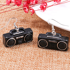 Others Alloy Enamel Dangle Earrings, Platinum, Radio, 33x29mm