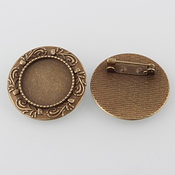 Античная Бронза Сплавочная фурнитура для броши, античный сплав, с железными штифтами, без кадмия, без никеля и без свинца, античная бронза, плоские круглые лоток: 20 мм, 31x2 мм, контактный: 0.8 мм