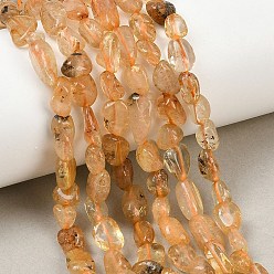 Rutilated Кварц Природного золота Rutilated кварцевые нити бисера, самородки, упавший камень, 6~14x5~7x4~6 мм, отверстие : 1 мм, около 24~26 шт / нитка, 7.64~7.87 дюйм (19.4~20 см)