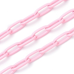 Pink Eco-friendly Spray Painted Handmade Brass Paperclip Chains, Soldered, with Spool, Pink, 17x8x2mm, 32.8 feet(10m)/roll