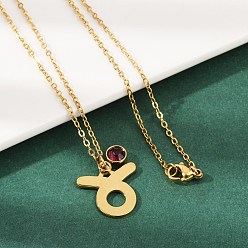 Телец 304 ожерелья с подвесками в виде созвездий из нержавеющей стали и стеклянного сверла, реальный 18 k позолоченный, вакуумные покрытия, Телец, 17.72 дюйм (45 см), Кулон : 17.5x17.5x1.1 мм