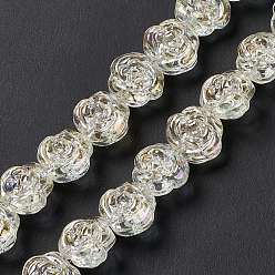 (404) Непрозрачное AB Кислое яблоко Стеклянные бусины с гальваническим покрытием , с полным покрытием цвета радуги, роза, цветочный белый, 12.5x14x9 мм, отверстие : 1 мм, около 55 шт / нитка, 25.98'' (66 см)