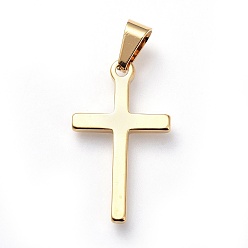 Golden 304 Stainless Steel Pendants, Religion Theme, Cross, Golden, 33x19x2mm, Hole: 7x4mm