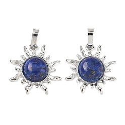 Ляпис-Лазурь Кулоны из натурального лазурита, латунные солнечные подвески, стойки покрытие, платина, без кадмия и без свинца, 23x22.5x5.5 мм, отверстие : 7.5x4.5 мм