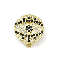 Настоящее золото 18K Латунные микро проложить кубического циркония слайд прелести, злые глаза, без свинца и без кадмия, долговечный, стойки покрытие, реальный 18 k позолоченный, 15.5x7.5 мм, отверстие : 2.5x11 мм