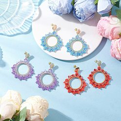 (52) Непрозрачная лаванда 3 пары серег-гвоздиков из стеклянного бисера, серьги-подвески из латуни с цветочным кольцом, разноцветные, 59x48 мм