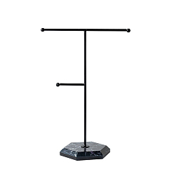 Черный T железный прут ювелирные витрины для ожерелий браслетов часов, с шестигранным основанием, чёрные, 18.5x26 см