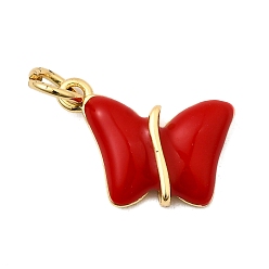 Темно-Красный Латунь эмаль прелести, очарование бабочки, с целью перехода в кольце, без свинца и без кадмия, долговечный, стойки покрытие, реальный 18 k позолоченный, темно-красный, 15x10.5x3 мм, отверстие : 3.5 мм