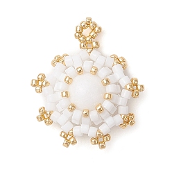 Белый Окрашенный натуральный малазийский нефрит с подвесками из стеклянного бисера, солнечные чары, белые, 25.5x22x8.5 мм, отверстие : 2 мм