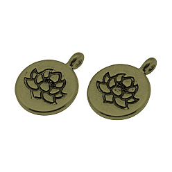 Antique Bronze Tibetan Style Alloy Pendants, Flat Round with Lotus, Cadmium Free & Nickel Free & Lead Free, Antique Bronze, 20x15x4.5mm, Hole: 1.5mm, about 490pcs/1000g